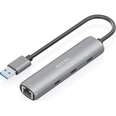 AISENS - USB3.0 DOCK USB-A A ETHERNET GIGABIT + HUB 3xUSB-C, GRIS, 15CM