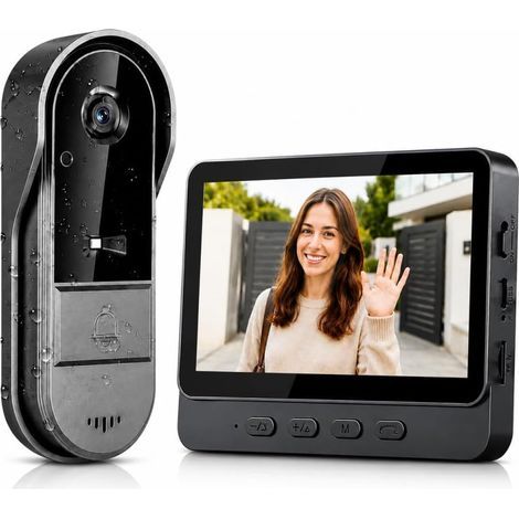 Sonnette vidéo sans fil TKMARS avec écran de 4,3 pouces, vidéophone sans fil grand angle 170° (1080p), sans Wi-Fi, application ni abonnement, vision nocturne infrarouge, interphone vidéo IP65 pour la (1/5)