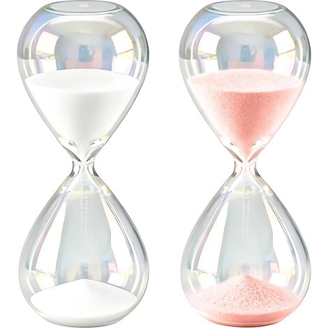 Lot de 2 sabliers de 30 minutes en verre et sable fin - Idéal pour la maison, le bureau et la décoration de bureau - Rose et blanc - 20 x 8 cm (1/5)