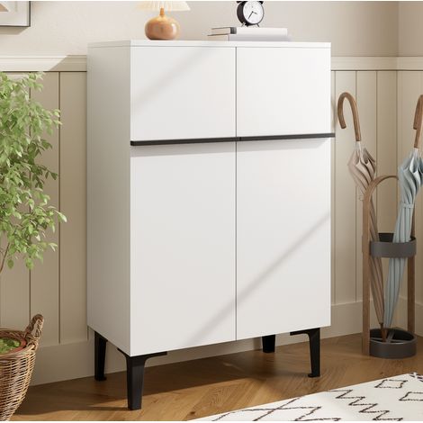 Scarpiera 60x34.5x95 cm bianco e nero in pannello truciolare con ripiani regolabili e doppie ante (1/5)