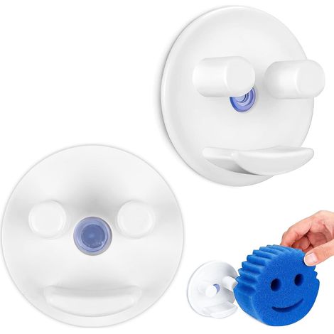 Lot de 2 Porte-éponge Ventouse Smiley ABS Blanc 7,5x3,5cm Cuisine Salle de bain (1/5)