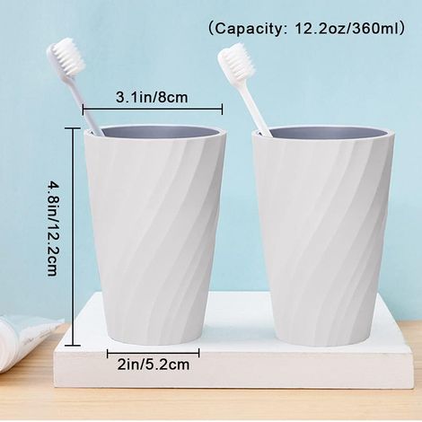 Lot de 2 tasses incassables pour brosse à dents, souples et résistantes, avec porte-brosse à dents blanc.