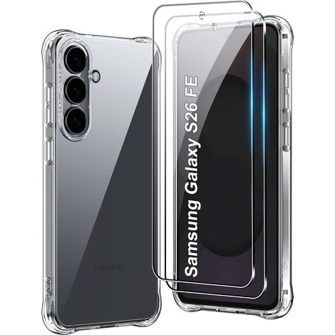 Coque pour Samsung Galaxy S26 FE avec 2 Films en Verre trempé, Ultra Fin Souple [Antichoc] Transparent en Silicone de Protection (1/5)