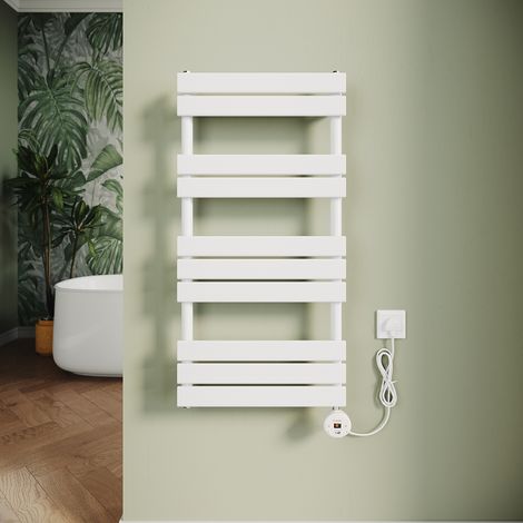 ELEGANT Electric Heated Towel Rail Smart WiFi Thermostatic Dryer Flat Panel Wall Mounted Warmer 600W White 1000x500mm