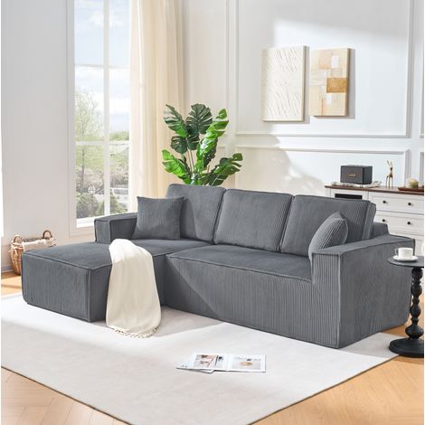 Divano angolare 235x128x60 cm in tessuto grigio, con chaise longue, per spazi piccoli – MEUBLIV (1/5)