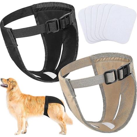 Lot de 2 culottes pour chiennes avec 6 protections hygiéniques, pantalon de protection ajustable pour chiennes en chaleur, culotte physiologique lavable et avec 6 coussinets hygiéniques. (1/5)