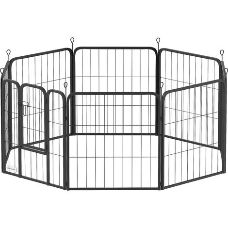 Parc pour enfants 8 panneaux modulable pliable acier avec porte chiot intérieur extérieur 60 cm noir