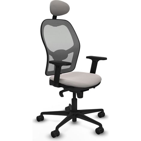 Jorquera sincro malla gris similpiel blanco brazos 2D base nailon cabecero fijo ruedas 65mm nailon (1/5)