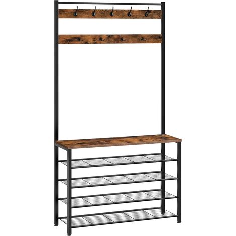 Porte-Manteau, Vestiaire, Meuble Entrée avec Étagère à Chaussures à 5 Niveaux, pour Entrée, Industriel, Marron Rustique EBF801MT01 (1/5)
