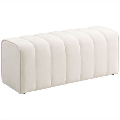Banc de lit capitonné en tissu aspect lin crème 110 x 40 x 44 cm, style contemporain, capacité 220 kg (1/5)