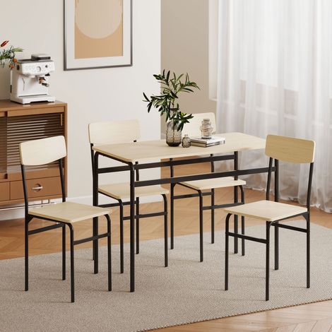 Table à manger rectangulaire noire et bois, 4 chaises coordonnées, lot de 5 meubles en métal et bois (1/5)