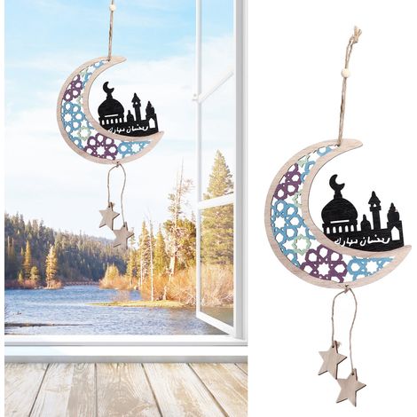 Set mit 2 Mondornamenten, Holzdekoration für Eid al-Fitr, Heimdekoration, Hängeartikel JM00429 (1/5)