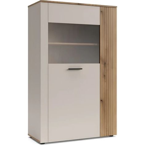 Vetrina con anta a listelli verticali Frezo06 cashmere e rovere evoque 90x42x146H (1/5)