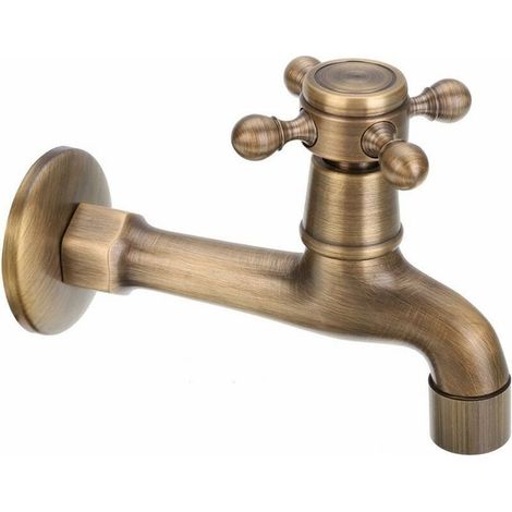 Robinet mural vintage à eau froide – Laiton – Valve céramique – 15 cm longueur – 2 cm diamètre entrée – Pour salle de bain et extérieur