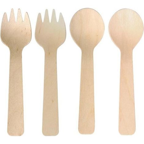 6 cuillères + 6 fourchettes en bois 10 cm