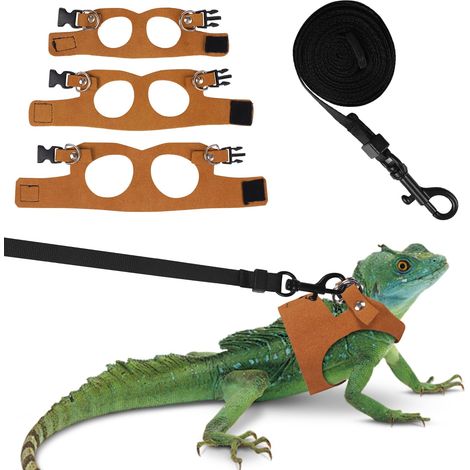 Bearded Dragon Harness and Lead Set - 3 Sizes Adjustable - Leather Training and Walking Vest - Escape Proof Pull Rope for Small Reptiles Squirrels (1/5)