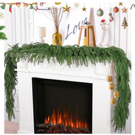 Guirlande de Noël Sapin Artificiel Vert 270 cm,Non éclairé Artificielle De Pin Vert Guirlande Douce De Vacances Decoration de Christmas pour Mur Cheminée Escalier Jardin Sapin de Noel