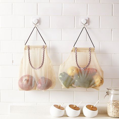 Lot de 4 sacs en filet suspendus pour fruits et légumes (pommes de terre, oignons, etc.). (1/5)