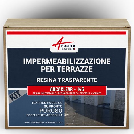 Guaina liquida trasparente: per terrazzi, piastrelle, piscine - KIT ARCACLEAR - 10 m², traffico pubblico supporto poroso Finitura Lucida - ARCANE INDUSTRIES
