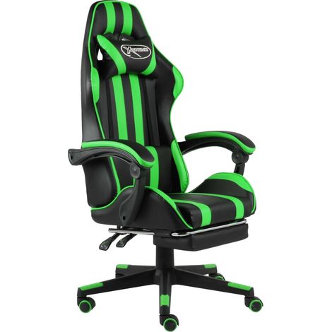 Gaming-Stuhl mit Fußstütze Schwarz und Grün Kunstleder