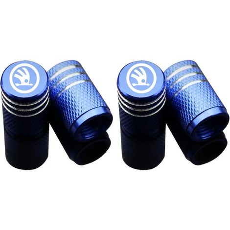 (Bleu) 4 bouchons de valve de pneu en aluminium pour voiture, compatibles avec Rapid Octavia, Kodiaq, Karoq, Octavia Citigo, Fabia et Superb (1/5)
