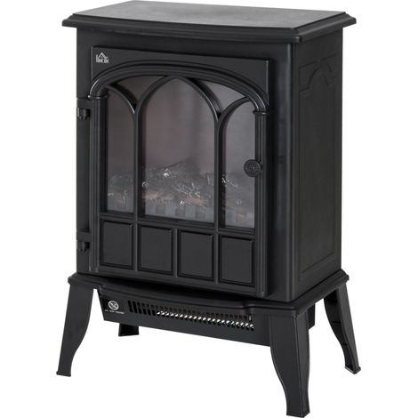 Chimenea eléctrica de pie 2000 W con efecto llama LED, 2 niveles de calor, metal, negra (1/5)
