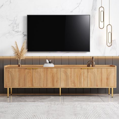 Meuble TV bas avec portes structurées-pointe dorées-pieds dorés-style moderne-acier et MDF-170x35x47,5(cm) (1/5)