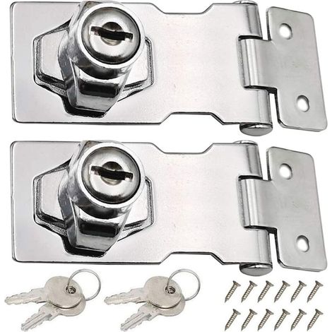 2 Pièces Moraillon de Verrouillage, Acier Inoxydable 80mm, avec Cadenas et Clé, pour Remise Armoire Boite (1/5)