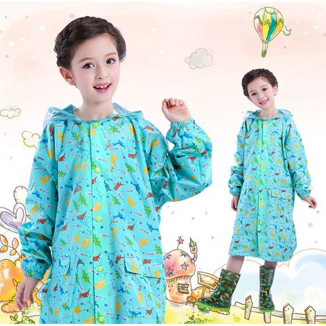 Imperméable enfant, imperméable garçon et fille, imperméable d'écolier, poncho bébé, dinosaure bleu avec sac d'école - 11477 (1/2)