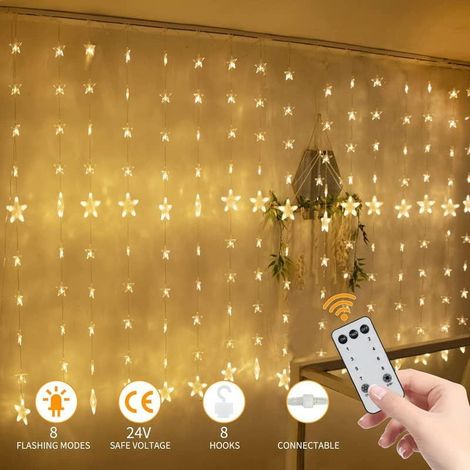 Rideau Lumineux Étoile, 144 LED Guirlande Lumineuse de Fenêtre avec 8 Modes Clignotant Décoration pour Noël, Mariage, Fête, Maison, Chambre (1/4)