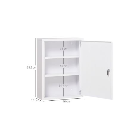 Armoire à pharmacie murale blanche en acier 40 x 15 x 53,5 cm avec serrure, 2 clés et fixation murale pour salle de bains et cuisine (1/5)