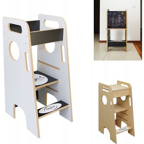 Ayudante de cocina para niños 2 en 1: mesa y silla de madera (1/5)