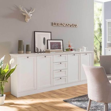 Credenza 200x90h cm con cassetti e ripiani colore bianco opaco - Landwood 52 (1/10)