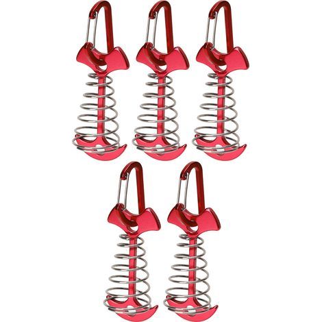 5 ancres de tente réglables avec boucle à ressort pour terrasse en bois, clous en arête de poisson pour fixation solide de tente de camping, couleur rouge (1/5)