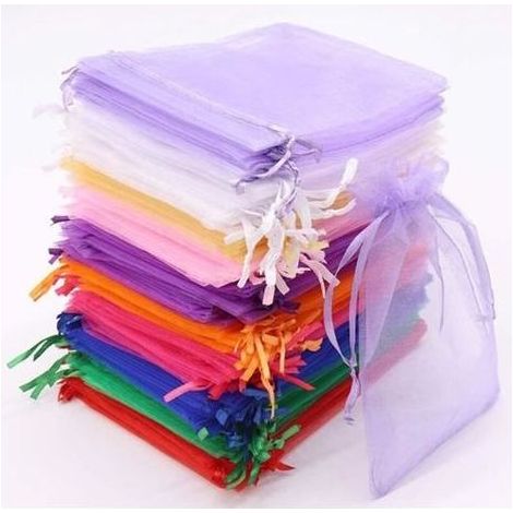 Organza sachets,Sachets Pochettes Cadeau en Organza avec Rubans pour Bijoux Cadeaux Bonbons Marriage, 10x15cm 100PCS (1/4)