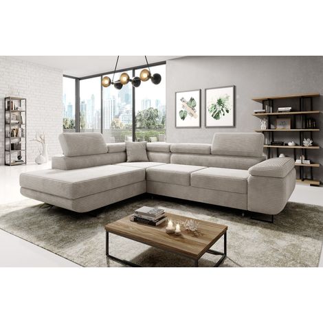 Aston Jumbo Cord Left Hand Facing Corner Sofa Bed with Storage and Lift Mechanism - Cream (1/5)