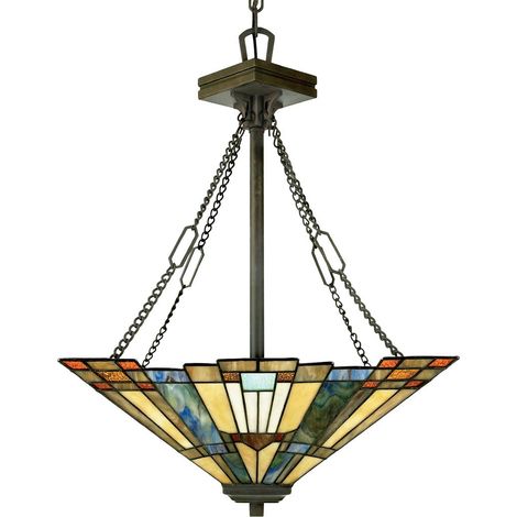 Elstead Inglenook - Suspension à 3 ampoules au fini bronze, Tiffany, E27 (1/5)