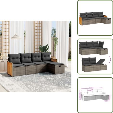 Muebles de exterior - vidaXL Juego de sofás jardín con cojines 5 pzas ratán sintético gris - Sofás con reposabrazos