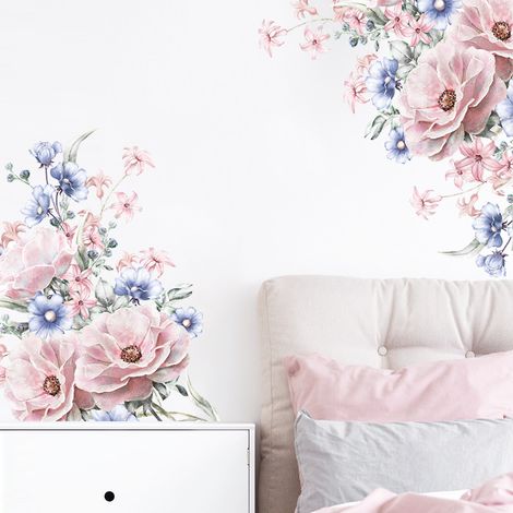 Sticker mural motif pivoine florale bouquet de pivoines et papier peint floral vintage à faire soi-même roses bleues (1/5)