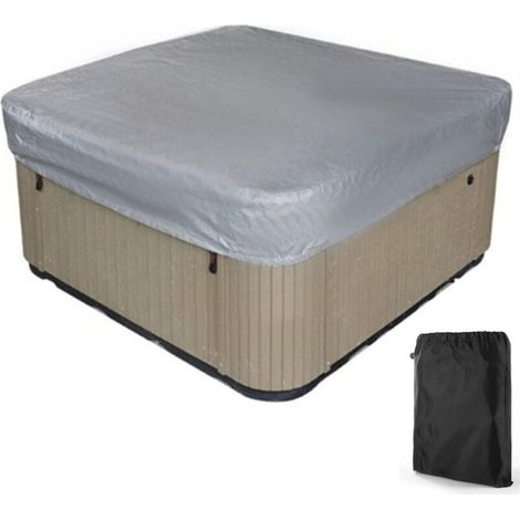 Bache d'extérieur pour Spa Housse de Bain à Remous Carrée Etanche Couverture de Spa en Tissu Polyester 190T Anti-poussière Anti-UVavec Un Sac de Rangement,Noir——Gris 207×207×30cm-- (1/5)