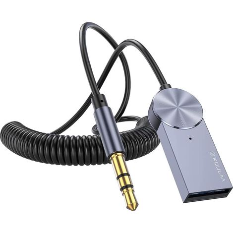 Récepteur Bluetooth V5.0, Adaptateur jack3.5mm AUX Jack et USB Adaptateur Audio sans Fil avec Micro Intégré ,pour Haut-Parleur Domestique de Voiture Streaming de Musique Audio (Gris)