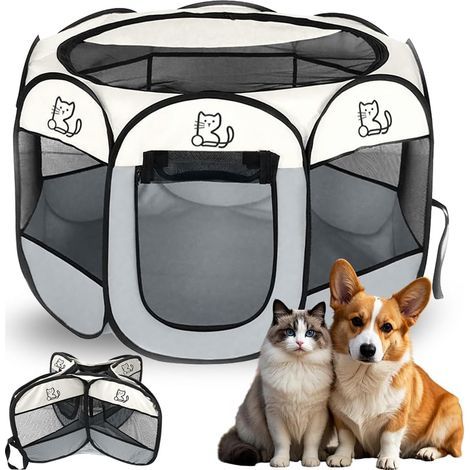 Pet Playpen 74x74x43 cm, Oxford Fabric, Breathable Mesh, Indoor and Outdoor (1/5)