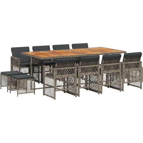 13 Piece Garden Dining Set with Cushions Grey Poly Rattan vidaXL