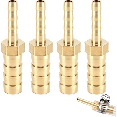 Lot de 4 adaptateurs de tuyau - 8 mm à 6 mm - En laiton - Réducteur pour eau, air, huile, carburant et systèmes de tuyaux de gaz (1/5)
