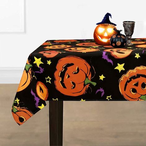 Nappe d'Halloween, nappe chauve-souris et citrouille, imperméable et anti-taches, idéale pour décorer un dîner d'Halloween, orange (1/5)