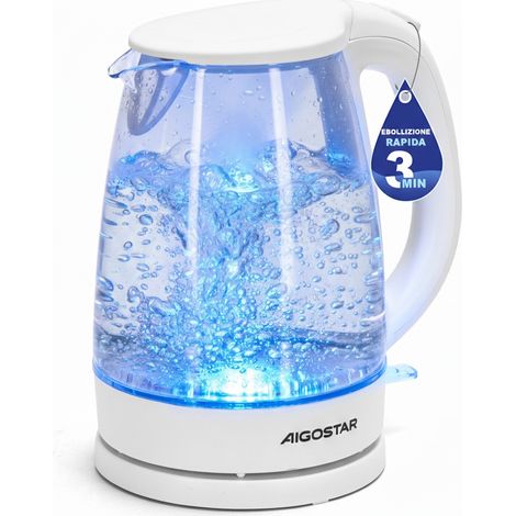 Aigostar Bollitore Elettrico in Vetro Borosilicato 1.7L 2200W Bianco Luce LED (1/5)