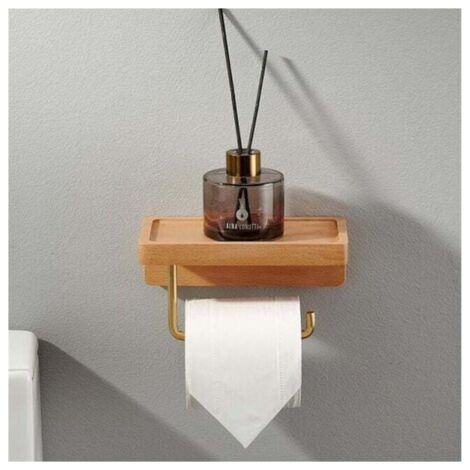 (Hêtre) Porte Papier Toilette Double Installation Bois Massif Hêtre Dérouleur Support Papier WC Mural Auto-adhésif Coins Arrondis Porte Rouleau de Papier Décor pour la Salle de Bain Cuisine (1/4)