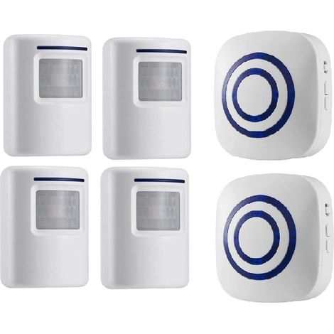 Détecteur De Mouvement Alarme, Sirène Détecteurs De Mouvement Infrarouge-Sensor Alarme Sans Fil Pir Set Détecteur De Mouvement Détecteur Infrarouge 38 Sonneries(4 Sensors + 2 Receivers) (1/5)