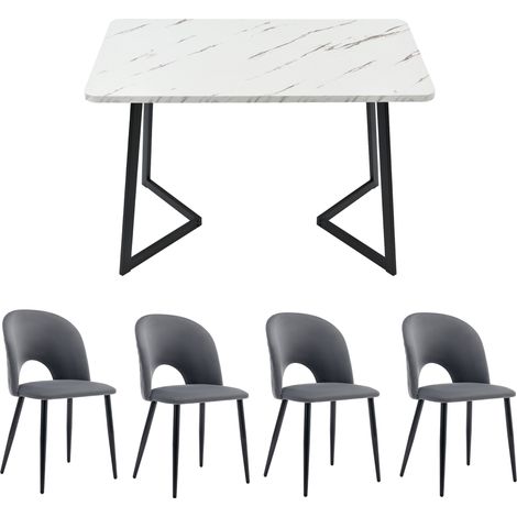 Set tavolo da pranzo rettangolare 117 x 68 cm con 4 sedie in velluto grigio (1/5)