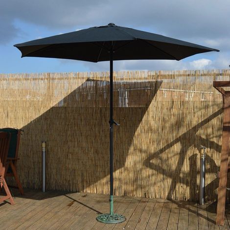 2.7m Diameter Wind Up Garden Parasol Sun Shade in Black (1/6)